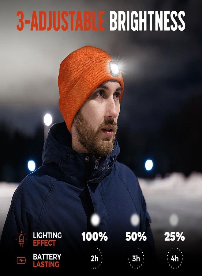 SYMNTEM Unisex Beanie Hat with Light, Rechargeable Headlight Cap, Stocking Stuffers for Men, Cool Gadget Gifts for Him, Birthday Gifts for Women, Gifts for Him, Orange - Image 3